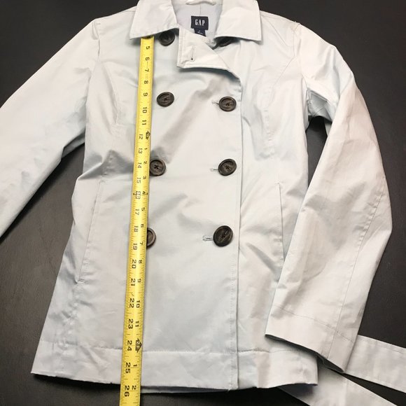 Gap Women's Pea Coat Jacket Size S Light Blue with Tie and Buttons - Picture 14 of 16